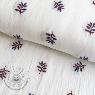 Mussola/Doppia garza EMBROIDERY Leaves white