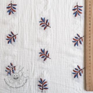 Mussola/Doppia garza EMBROIDERY Leaves white