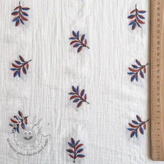 Mussola/Doppia garza EMBROIDERY Leaves white