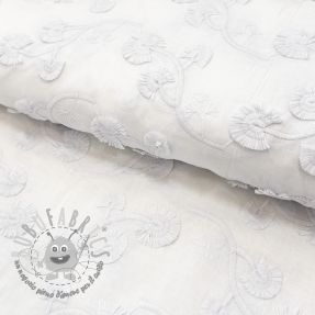 Tessuto di cotone VOILE EMBROIDERY Flowers with stem white