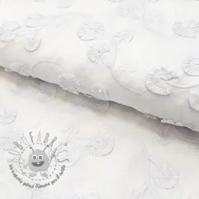 Tessuto di cotone VOILE EMBROIDERY Flowers with stem white