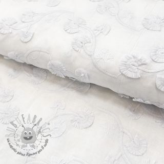 Tessuto di cotone VOILE EMBROIDERY Flowers with stem white