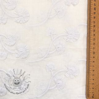 Tessuto di cotone VOILE EMBROIDERY Flowers with stem white
