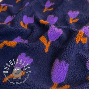 Tessuto per cappotti TEDDY JACQUARD Tulips navy