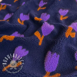 Tessuto per cappotti TEDDY JACQUARD Tulips navy