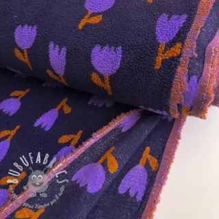 Tessuto per cappotti TEDDY JACQUARD Tulips navy