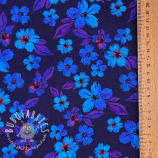 Jersey Hannah flowers blue digital print