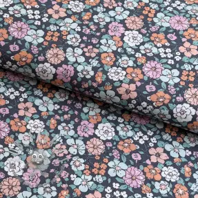 Tessuto di cotone Flowers navy ORGANIC