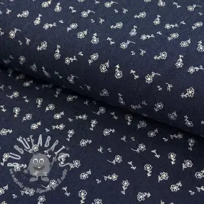 JEANS STRETCH Small retro flowers dark blue