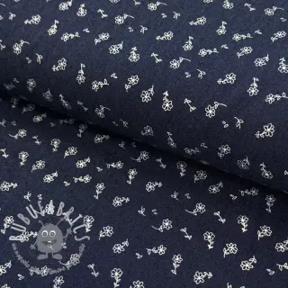 JEANS STRETCH Small retro flowers dark blue
