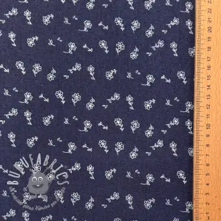 JEANS STRETCH Small retro flowers dark blue