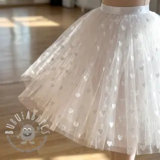 Tulle per TUTU Flock shiny hearts offwhite