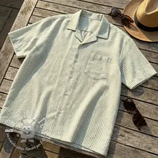 Lino con cotone Stripe green