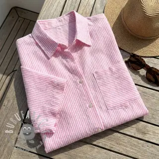 Lino con cotone Stripe fuchsia