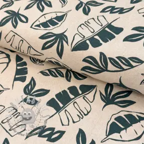 Tessuto decorativo Linenlook Leaves dark petrol
