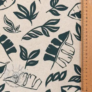 Tessuto decorativo Linenlook Leaves dark petrol