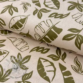 Tessuto decorativo Linenlook Leaves army green