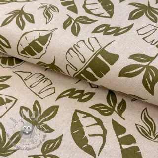 Tessuto decorativo Linenlook Leaves army green