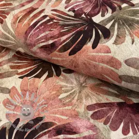 Tessuto decorativo SLUB Leaves burgundy digital print