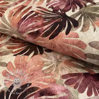 Tessuto decorativo SLUB Leaves burgundy digital print