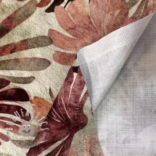 Tessuto decorativo SLUB Leaves burgundy digital print