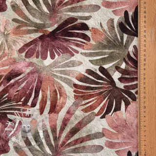 Tessuto decorativo SLUB Leaves burgundy digital print