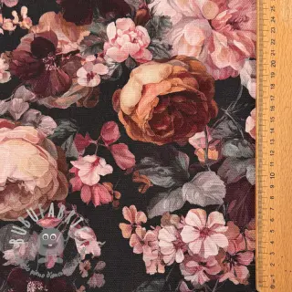 Tessuto decorativo SLUB Bouquet burgundy digital print