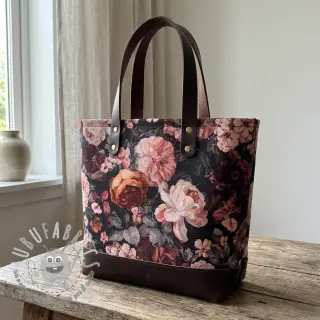 Tessuto decorativo SLUB Bouquet burgundy digital print