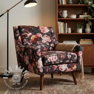 Tessuto decorativo SLUB Bouquet burgundy digital print