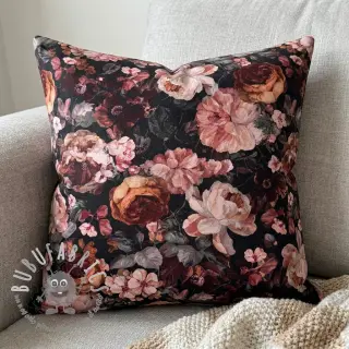 Tessuto decorativo SLUB Bouquet burgundy digital print