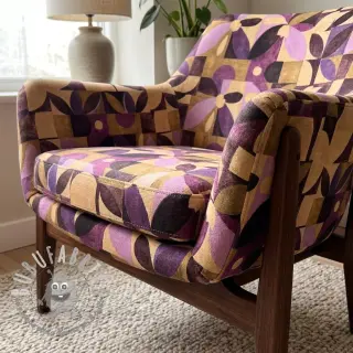 Tessuto decorativo SLUB Abstract flowie aubergine digital print
