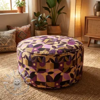 Tessuto decorativo SLUB Abstract flowie aubergine digital print