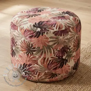 Tessuto decorativo SLUB Leaves burgundy digital print