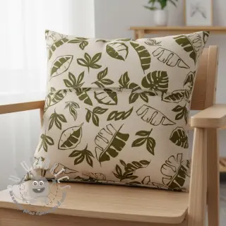 Tessuto decorativo Linenlook Leaves army green