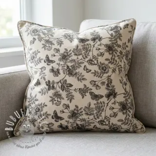 Tessuto decorativo Linenlook Painting flowers black digital print