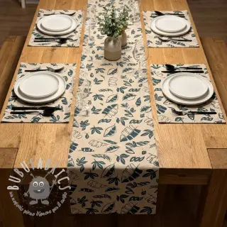 Tessuto decorativo Linenlook Leaves dark petrol
