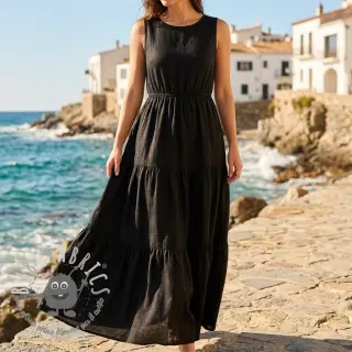 Viscosa con lino BUBBLY black