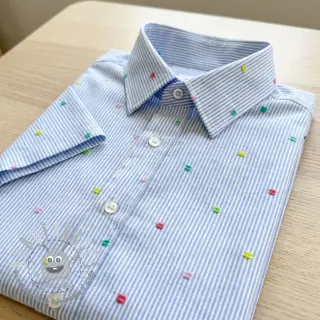 Tessuto di cotone DOBBY Stripe and dotty blue