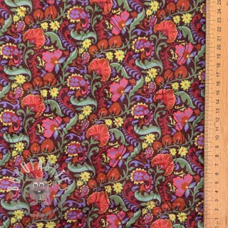 Tessuto di cotone VOILE STEPPED Paisley flowers brown digital print
