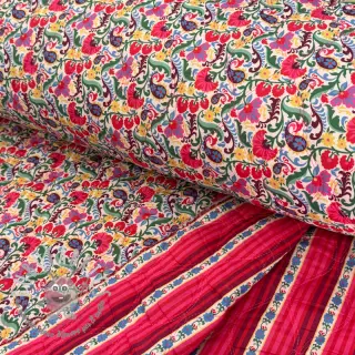 Tessuto di cotone VOILE STEPPED Paisley flowers white digital print