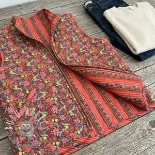 Tessuto di cotone VOILE STEPPED Paisley flowers brown digital print