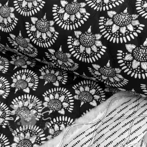 Tessuto di cotone VOILE STEPPED Bouquet flowers balck digital print