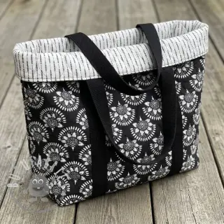 Tessuto di cotone VOILE STEPPED Bouquet flowers balck digital print