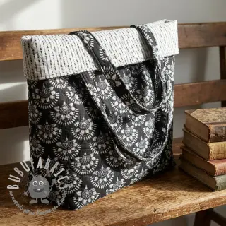 Tessuto di cotone VOILE STEPPED Bouquet flowers balck digital print