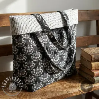Tessuto di cotone VOILE STEPPED Bouquet flowers black digital print