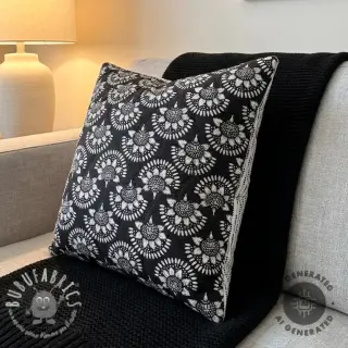 Tessuto di cotone VOILE STEPPED Bouquet flowers black digital print