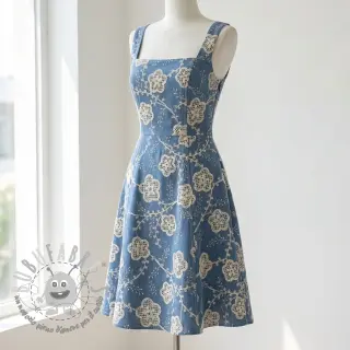 Tessuto di cotone JEANS EMBROIDERY Flora design D