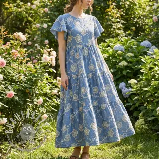 Tessuto di cotone JEANS EMBROIDERY Flora design D