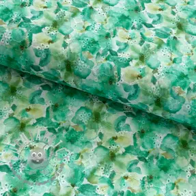 Tessuto di cotone EMBROIDERY Viola green digital print