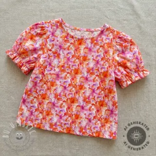 Tessuto di cotone EMBROIDERY Viola peach digital print